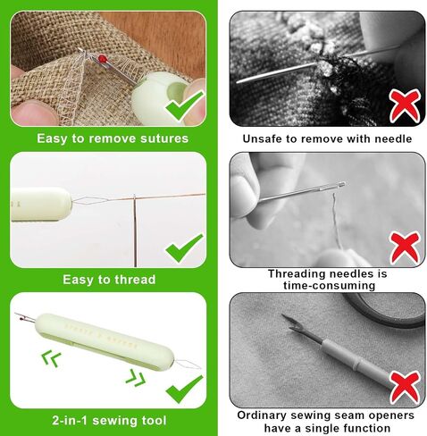 2 in 1 Needle Threader Seam Ripper, Integrated Seam Remover & Needle Threading Tool Seam Opener Sewing Device for Hand Sewing Crafting Knitting Cross Stitch Quilting Supplies (Green) in Saudi Arabia