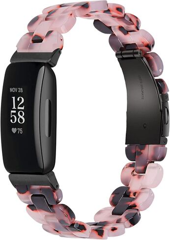سوار AWSMORE من الراتنج متوافق مع Fitbit Inspire 2/Inspire HR/Inspire Bands، سوار سلحفاة نحيف، سوار معصم بديل، حزام إكسسوارات للنساء (زهرة وردية) in Kuwait