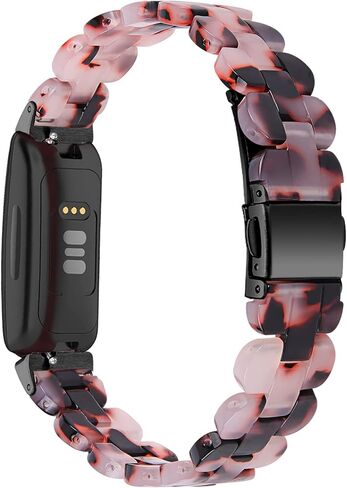 سوار AWSMORE من الراتنج متوافق مع Fitbit Inspire 2/Inspire HR/Inspire Bands، سوار سلحفاة نحيف، سوار معصم بديل، حزام إكسسوارات للنساء (زهرة وردية) in Kuwait