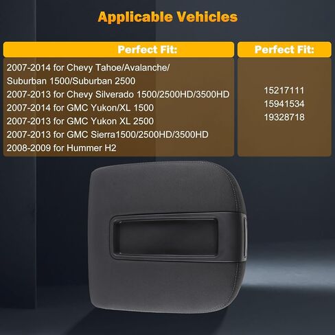 ASAPE Center Console Lid Armrest Cover Fit for 2007-2013 Chevy Avalanche Silverado Tahoe Suburban 1500 2500 GMC Sierra Yukon Replace OE 15217111,15941534,19328718 (Black) in Saudi Arabia