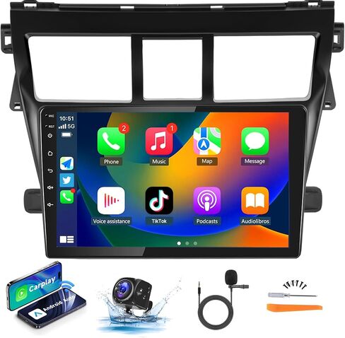 【2G+64G】 لسيارة Toyota Yaris Vios 2007-2014 ستيريو راديو السيارة Android، Carplay اللاسلكي Android Auto 9 بوصة شاشة تعمل باللمس ومستقبل صوت السيارة بلوتوث يدعم GPS WiFi وكاميرا احتياطية FM/RDS HiFi SWC in Saudi Arabia
