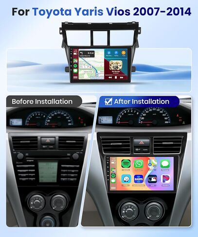 【2G+64G】 لسيارة Toyota Yaris Vios 2007-2014 ستيريو راديو السيارة Android، Carplay اللاسلكي Android Auto 9 بوصة شاشة تعمل باللمس ومستقبل صوت السيارة بلوتوث يدعم GPS WiFi وكاميرا احتياطية FM/RDS HiFi SWC in Saudi Arabia