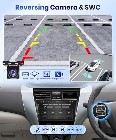 【2G+64G】 لسيارة Toyota Yaris Vios 2007-2014 ستيريو راديو السيارة Android، Carplay اللاسلكي Android Auto 9 بوصة شاشة تعمل باللمس ومستقبل صوت السيارة بلوتوث يدعم GPS WiFi وكاميرا احتياطية FM/RDS HiFi SWC in Saudi Arabia