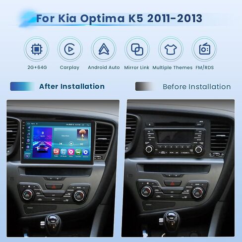 راديو ستيريو للسيارة 2+64G Android 13 CarPlay لسيارة Kia Optima K5 2011-2013، شاشة لمس عالية الدقة 9 بوصة متوافقة مع Android Auto، كاميرا احتياطية AHD، وصلة مرآة، GPS، WiFi، FM RDS in Saudi Arabia