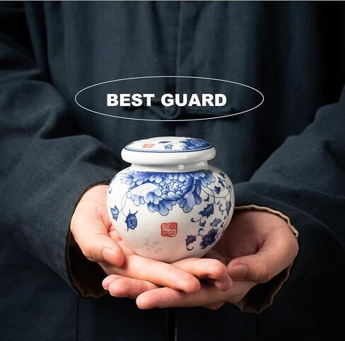 Handmade Ceramic Pet Urn for Dogs, Cats, Pet Blue and White Porcelain Ash Urn, Chinaware Memorial Cremation Funeral Burial Urn Keepsake, Forever Memory Box Memorial(White/Blue) in Kuwait