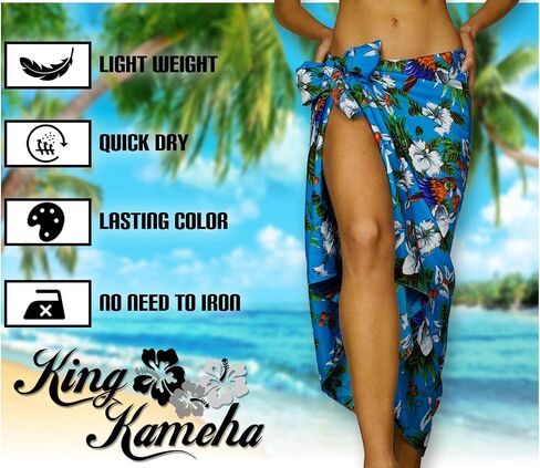 KING KAMEHA Hawaiian Sarong Pareo Beach Wrap for Women Funky Casual Bikini Cover Up Very Loud Swimsuit Cherryparrot Print in Saudi Arabia