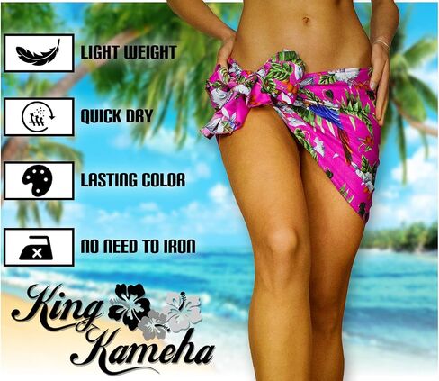 KING KAMEHA Hawaiian Sarong Pareo Beach Wrap for Women Funky Casual Bikini Cover Up Very Loud Swimsuit Cherryparrot Print in Saudi Arabia
