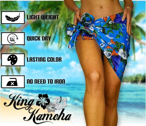 KING KAMEHA Hawaiian Sarong Pareo Beach Wrap for Women Funky Casual Bikini Cover Up Very Loud Swimsuit Cherryparrot Print in Saudi Arabia