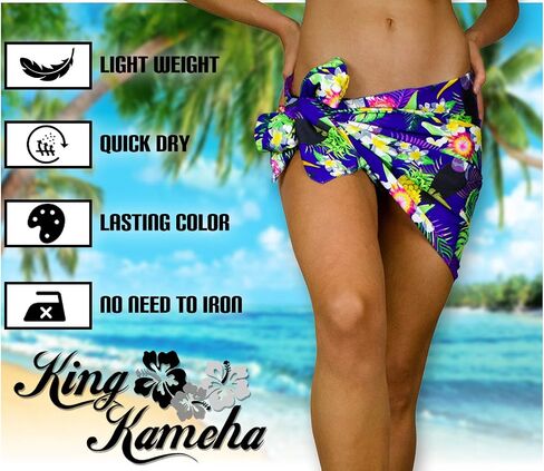 KING KAMEHA Funky Hawaiian Sarong Beach Wrap Pareo for Women Casual Bikini Cover Up Very Loud Swimsuit Print Cherryparrot in Saudi Arabia