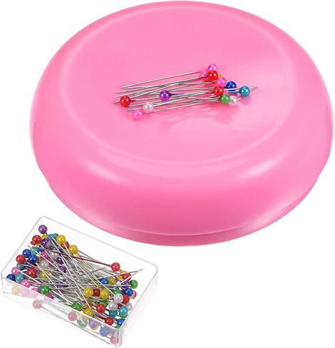 HARFINGTON Magnetic Pin Cushion Round Shape with 100pcs Multicolor Plastic Head Pins, Magnetic Pins Holder for Sewing Quilting Needles Pins Hair Bobby Pins, Pink in Saudi Arabia