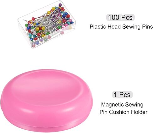 HARFINGTON Magnetic Pin Cushion Round Shape with 100pcs Multicolor Plastic Head Pins, Magnetic Pins Holder for Sewing Quilting Needles Pins Hair Bobby Pins, Pink in Saudi Arabia
