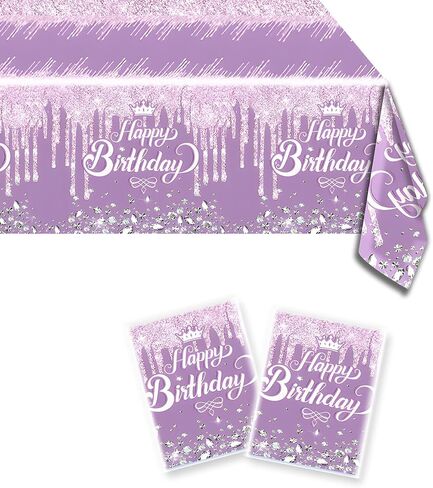 OULUN 2Pcs Teal and Silver Birthday Party Tablecloth, 54''x71'' Blue Glitter Birthday Theme Table Cover for Girls Silver Glitter Party Supplies in Saudi Arabia