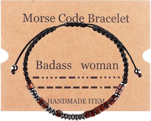 Morse Code Bracelets for Women Men, Mens Bracelet, Inspirational Bracelets Gifts for Couples Wife Husband Daughter Best Friend Adjustable Bracelets with Black Hematite Beads (I Love You) in Saudi Arabia