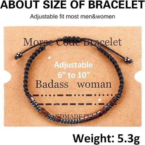 Morse Code Bracelets for Women Men, Mens Bracelet, Inspirational Bracelets Gifts for Couples Wife Husband Daughter Best Friend Adjustable Bracelets with Black Hematite Beads (I Love You) in Saudi Arabia