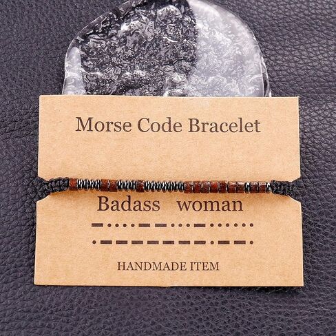 Morse Code Bracelets for Women Men, Mens Bracelet, Inspirational Bracelets Gifts for Couples Wife Husband Daughter Best Friend Adjustable Bracelets with Black Hematite Beads (I Love You) in Saudi Arabia