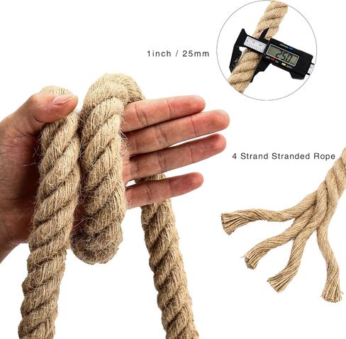 1 inch x 10ft Hemp Rope Thick Rope Natural Jute Rope Nautical Rope Heavy Duty Rope Deer Rope for Swing Crafts Gardening Nautical Tug of War Rope Bundling Packing Rope in Saudi Arabia