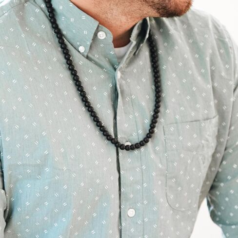 EVE'S ADDICTION Men's Brushed Black Agate Bead Necklace - Men's Necklaces in Saudi Arabia