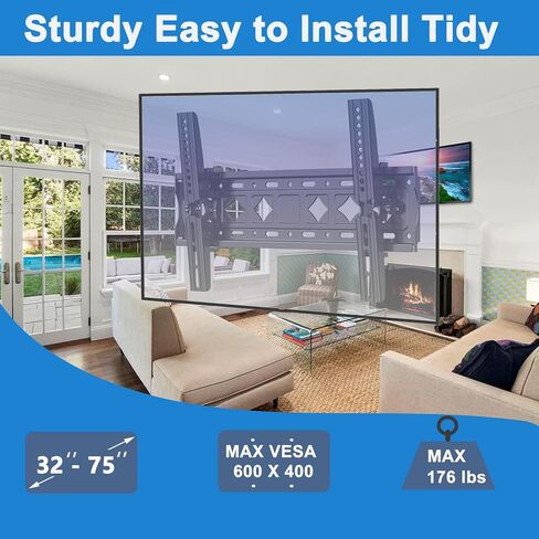 TV Wall Mount Most 32-75 Inch LED LCD OLED Flat Curved Screen 43 55 58 60 65" Tilt Wall Mount TV Bracket Max VESA 600x400mm Fit 16" 18" 24" Wood Studs Up to 165lbs Low Profile TV Wall Bracket in Saudi Arabia
