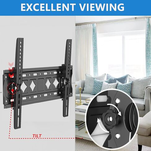 TV Wall Mount Most 32-75 Inch LED LCD OLED Flat Curved Screen 43 55 58 60 65" Tilt Wall Mount TV Bracket Max VESA 600x400mm Fit 16" 18" 24" Wood Studs Up to 165lbs Low Profile TV Wall Bracket in Saudi Arabia