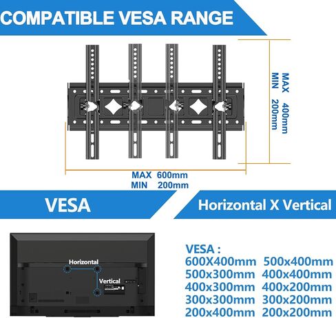 TV Wall Mount Most 32-75 Inch LED LCD OLED Flat Curved Screen 43 55 58 60 65" Tilt Wall Mount TV Bracket Max VESA 600x400mm Fit 16" 18" 24" Wood Studs Up to 165lbs Low Profile TV Wall Bracket in Saudi Arabia