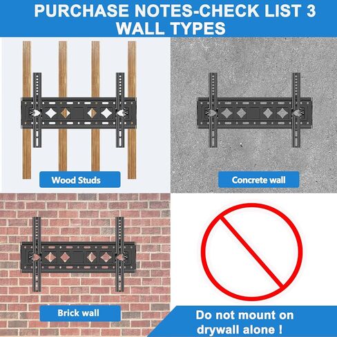 TV Wall Mount Most 32-75 Inch LED LCD OLED Flat Curved Screen 43 55 58 60 65" Tilt Wall Mount TV Bracket Max VESA 600x400mm Fit 16" 18" 24" Wood Studs Up to 165lbs Low Profile TV Wall Bracket in Saudi Arabia