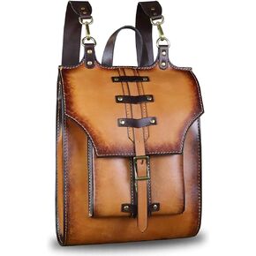 LRTO Genuine Leather Backpack for Women and Men Vintage Rucksack Convertible Casual Daypack Handmade Western Satchel Sling Purse (Brown)