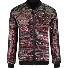 Lars Amadeus Sequin Jacket for Men's Zipper Long Sleeves Party Disco Shiny Bomber Jacket