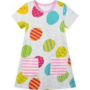 HILEELANG Little Girl Short Sleeve Dress Easter Cotton Casual Applique Tunic Shirt Dresses