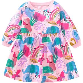 Toddler Girl Dress for 2T-7Y, Long Sleeve Girls Foral Dress for Spring & Autumn & Winter