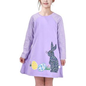 Sunny Fashion Girls Dress Colorful Daisy Flower Rainbow Long Sleeve Cotton