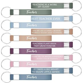 Silicone Teacher Appreciation Keychain Wristbands Teacher Key Bracelet for Thank You Teacher Gift 2023 Graduation, 6 Styles(Fresh Colors, 12 Pieces)