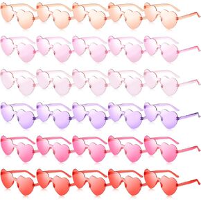 Macarrie 30 Pairs Valentine's Day Heart Shaped Sunglasses Candy Color Transparent Heart Glasses Cute Rimless Heart Party Sunglasses for Women Girls Birthday Party Favors, 6 Colors