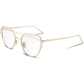 FEISEDY Cat Eye Fashion Metal Frame Mirrored Flat Lenses Women Sunglasses B2206