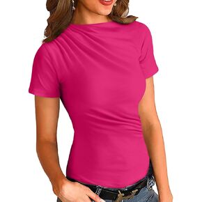 قمصان LOLONG النسائية قصيرة الأكمام صيفية كاجوال أساسية مكشكشة ورقبة قارب ضيقة in Kuwait