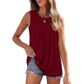 OFEEFAN Womens Tank Tops Summer Pleated Crew Neck Sleeveless Tops for Women Ruched Loose in Kuwait