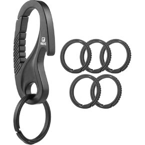 TISUR Titanium Carabiner Key Holder+TISUR Titanium Keychain Rings Black