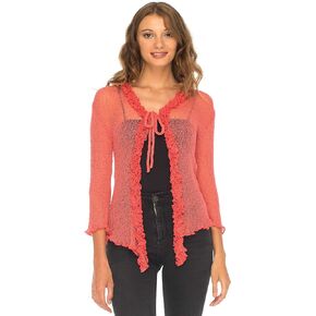 SHU-SHI Womens Sheer Shrug Cardigan Sweater Lightweight Knit Ruffle Shrug