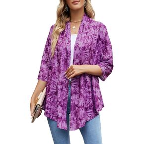 LIOFOER Women's Shurgs Open Front Cardigan 3/4 Sleeves Lightweight Casual S-XXL
