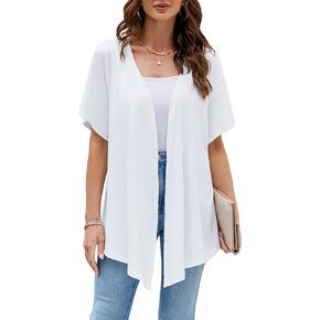 LIOFOER Women's Shurgs Open Front Cardigan 3/4 Sleeves Lightweight Casual S-XXL
