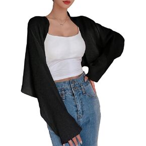 COZYEASE Women's Cropped Cardigan Long Sleeve Bolero Shrug Cardigan Open Front Knit Lightweight Cardigan