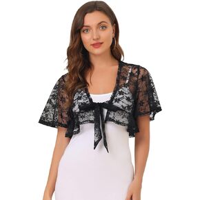 Allegra K Women's Elegant Bolero Shawls Ruffled Short Sleeve Sheer Wedding Guest Floral Lace Shrug Top