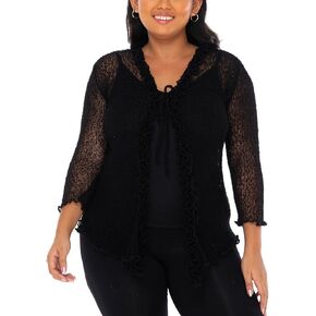 SHU-SHI Womens Plus Size Ruffle Shrug Shrug Tie Top Open Front Cardigan Lightweight Knit XL 2X 3X 4X Bolero Sweater