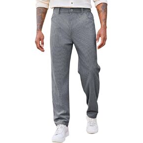 Runcati Mens Corduroy Pants Regular Fit Casual Elastic Waist Straight Leg Pants