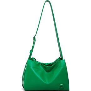 Leather Shoulder Bag For Women with Drawstring Closure - Designer Work Tote Hobo Bag Adjustable Strap Messenger Bag