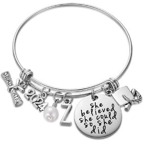 Class of 2024 Graduation Gift - Senior 2024 Graduate Bracelet - Inspirational Graduation Gifts for Her - 26 Initial Charm Bracelets for College High School Girls