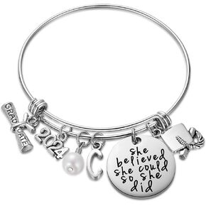 Class of 2024 Graduation Gift - Senior 2024 Graduate Bracelet - Inspirational Graduation Gifts for Her - 26 Initial Charm Bracelets for College High School Girls