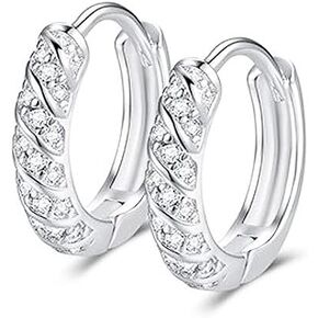 Cubic Zirconia Twist Tiny Hoop Earrings for Women Teen Girls 925 Sterling Silver Crystal Cartilage Hypoallergenic Pierced Small Huggie Hoops Earring Cuffs Cute Jewelry Gifts Birthday