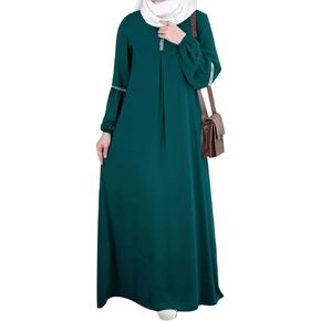 IDOPIP Muslim Abaya Dress for Women Casual Sequin Sundress Solid Dubai Kaftan Robe Party Long Sleeve Islamic Prayer Clothing