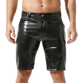 WINTOFW Men's PU Leather Shorts Flat Front Boxer Short Pants Casual Straight Leg Hot Shorts with Pocket & Zipper