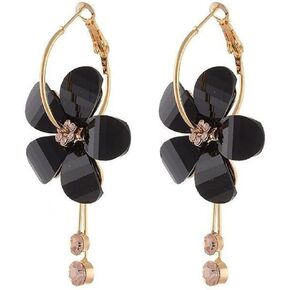 Romantic Crystal Acrylic Rose Flower Earrings Five Leaves Exaggerated Round Hoop long Tassel Earring for Women Girls